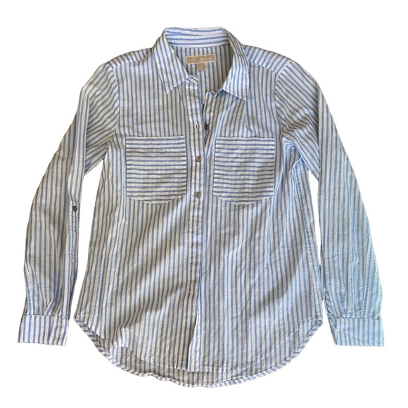 MICHAEL Michael Kors Light Blue and White Striped Shirt - Picture 1 of 12